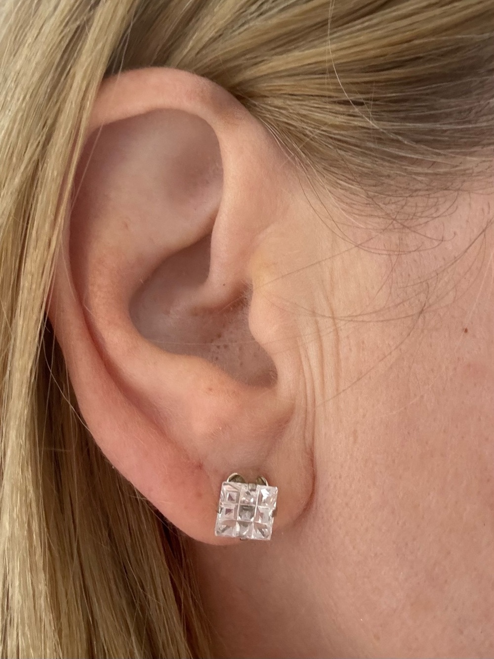 Silver tone Square CZ Stud Earrings NWOT